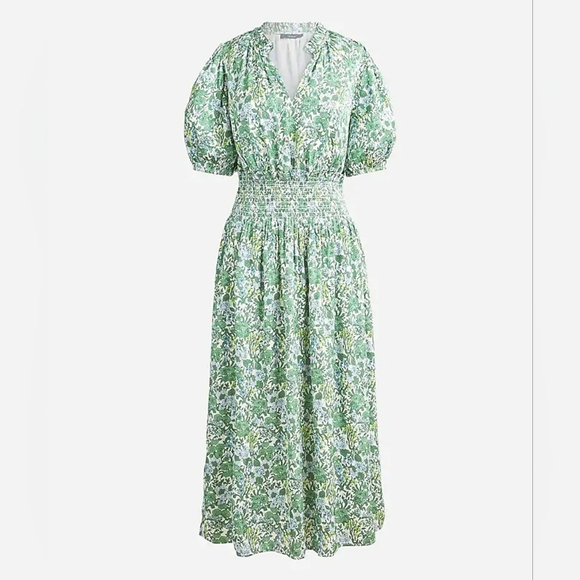J. Crew Smocked-waist featherweight satin dress Tossed floral BK973 Women Small - Picture 1 of 10